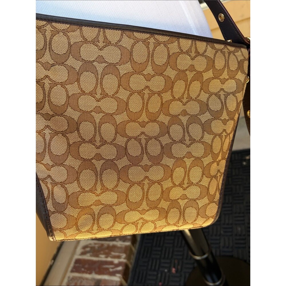 Coach Brown Signature Canvas Crossbody with Gold Dufflette